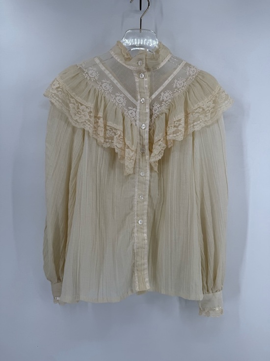 Gunne Sax Tops - 70s Gunne Sax Gauze Edwardian Lace Ruffle Blouse Victorian‎ size 11 - small